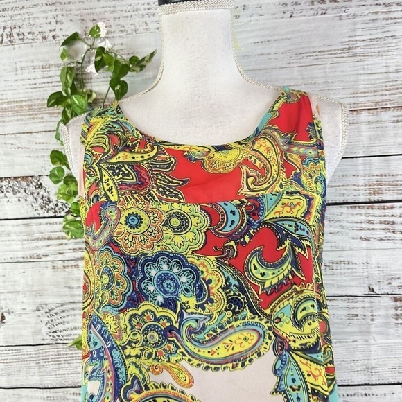 Robbie Bee Tunic Dress size 12 Pink Yellow Paisley Sheer A Line Lagenlook Boho - Picture 7 of 16